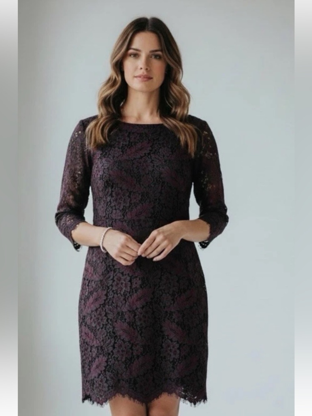 Brooks Brothers Burgundy and Black Lace Sheath Dress